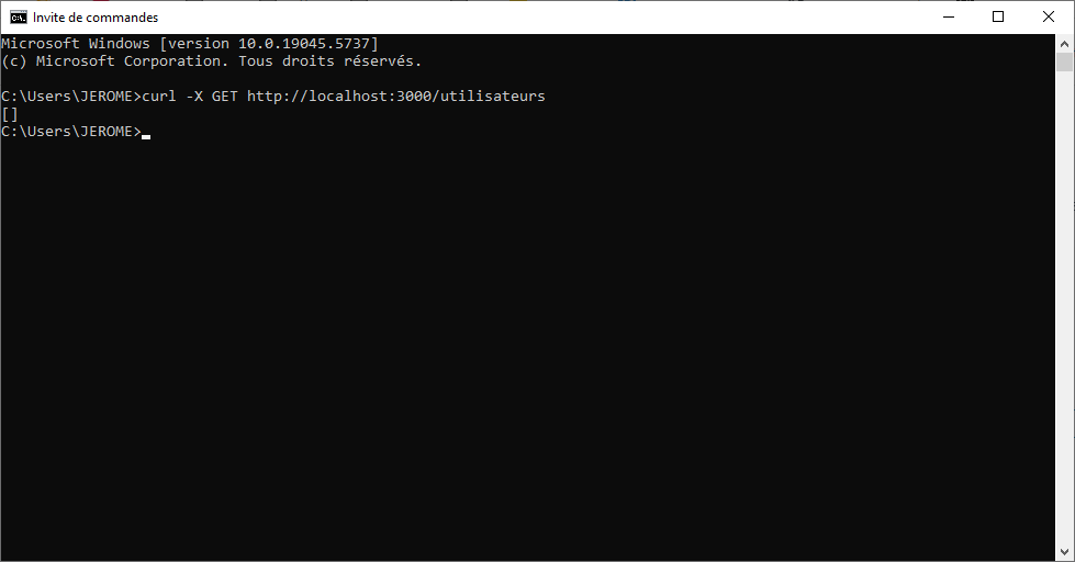Curl get API REST TypeScript avec test route express sous NodeJS, exemple de commande en ligne sous terminal windows cmd, pour apprentissage TS