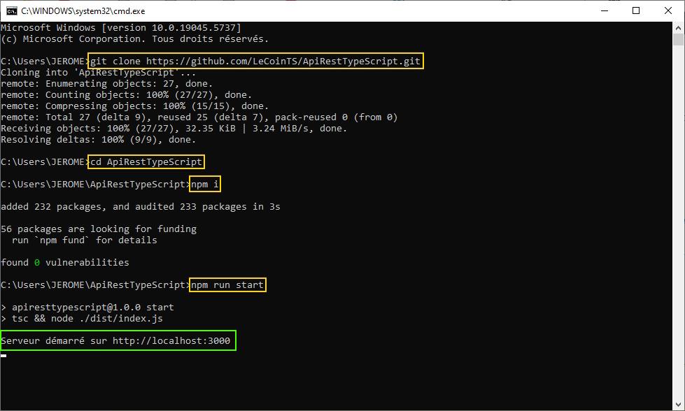 Exemple serveur web express nodejs typescript, pour apprendre à code une API REST en langage TS, projet éducatif pour apprentissage débutant